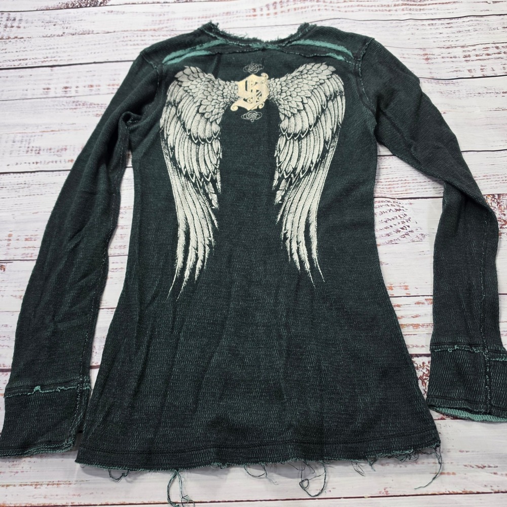 Sinful Affliction Thermal Top Womens S Green Excellent Reversible Y2K Grunge - Picture 3 of 8